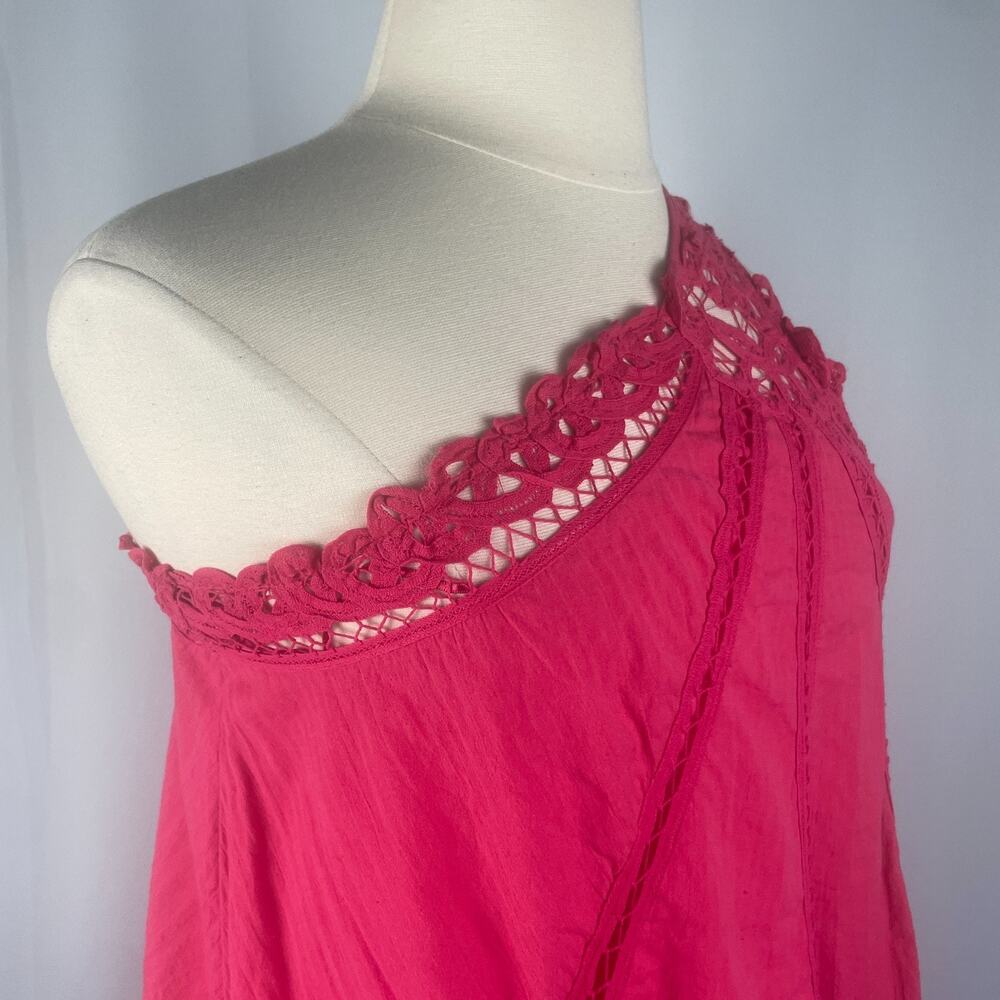 Free People Swing Dress Size Large Hot Pink One Shoulder Lace Boho Festival - Picture 5 of 15